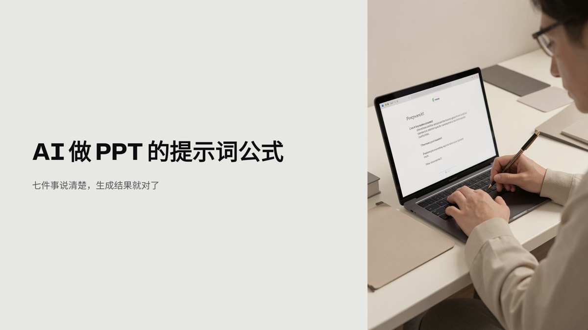 AI 做 PPT 提示词技巧：7 要素公式与 6 个场景模板