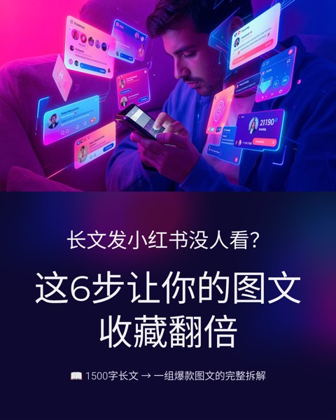 长文转小红书图文：6 步拆成一组高收藏笔记（附模板）