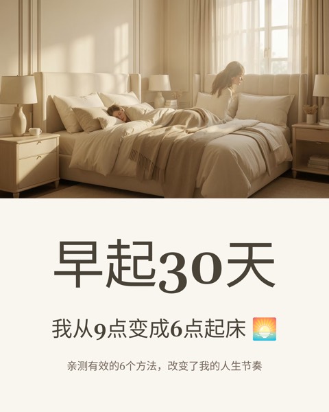 小红书图文：30 天从 9 点起床到 6 点起床